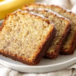Best Banana Bread Cake Slices On A White Plate, Dusted With Sugar And Set On A Linen Towel