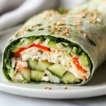 California Roll Wraps Served On A White Plate, Garnished With Sesame Seeds And Wasabi Mayonnaise