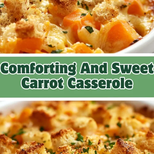 The Best Carrot Casserole Recipe For Healthy Comfort Food 2 Delicious Carrot Casserole Topped With Crispy Croutons Served In A White Dish, Rich Orange Filling Visible