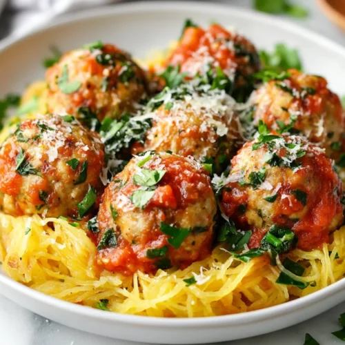 Chicken Florentine Meatballs: Healthy, Protein-Packed Comfort Food 2 Plate Of Chicken Florentine Meatballs Over Spaghetti Squash, Garnished With Parsley And Parmesan Cheese