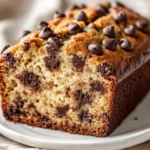 Delicious Chocolate Chip Banana Bread Slice On A White Plate, Showcasing Melty Chocolate Chips And Banana Texture