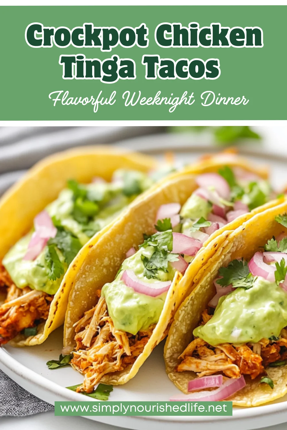 Crockpot Chicken Tinga Tacos With Avocado Jalapeño Crema 1 Crockpot Chicken Tinga Tacos
