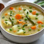 Bowl Of French Spring Soup With Leeks, Carrots, And Asparagus, Garnished With Parsley On A White Table
