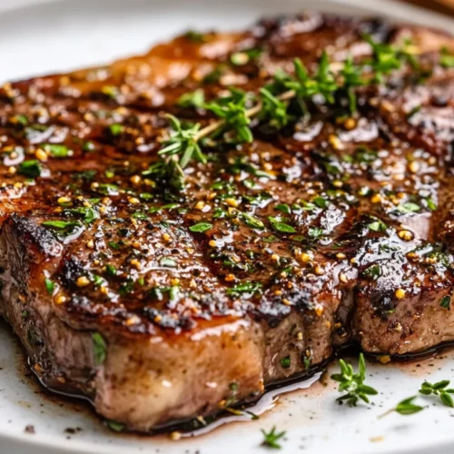 Garlic Herb Butter Steak: The Ultimate Porterhouse Recipe 2 Juicy Garlic Herb Butter Steak On A White Plate Garnished With Fresh Thyme And Rosemary