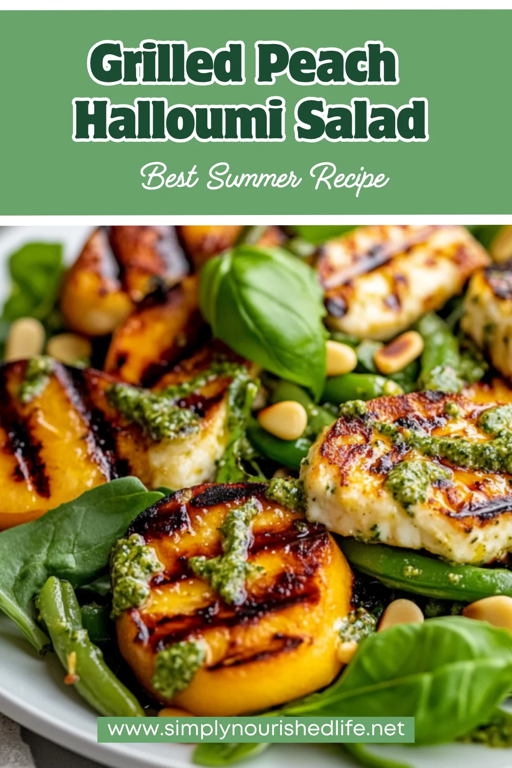 Grilled Peach Halloumi Salad With Lemon-Pesto Dressing 1 Grilled Peach Halloumi Salad