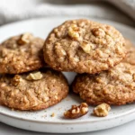 Warm Healthy Banana Cookies On A White Plate, Topped With Chopped Walnuts And Dates, Showcasing Their Fluffy Texture.