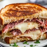 How To Make A Reuben Sandwich With Melted Swiss Cheese And Corned Beef On A White Plate Garnished With Parsley