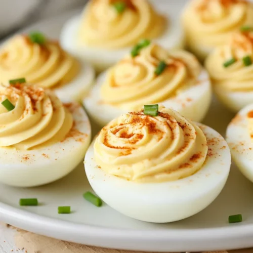 How To Make Deviled Eggs Served On A White Platter, Garnished With Paprika And Fresh Chives