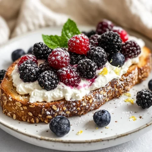 Mascarpone Berry Toast: A Quick, Healthy Breakfast Idea 2 Mascarpone Berry Toast On A White Plate Topped With Fresh Berries, Lemon Zest, And Powdered Sugar.