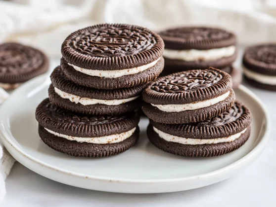 Old School Homemade Oreos: The Best Recipe For Classic Cookies 2 Stack Of Old School Homemade Oreos On A White Plate, Showcasing Creamy Filling And Chewy Texture