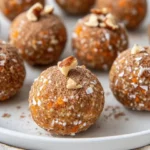 Plate Of Raw Vegan Carrot Cake Bites Garnished With Walnuts On A Warm Kitchen Towel