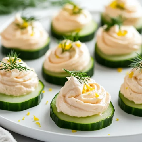 Delicious Salmon Mousse Canapes On A White Plate, Garnished With Fresh Dill And Lemon Zest