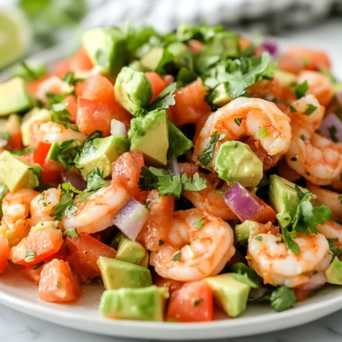 Shrimp Avocado Salad: A Healthy, Protein-Packed Recipe 2 Shrimp Avocado Salad With Fresh Cilantro And Lime Wedges On A White Plate