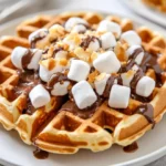 Delicious Smores Waffles With Nutella On A White Plate, Topped With Marshmallows And Toasted Coconut