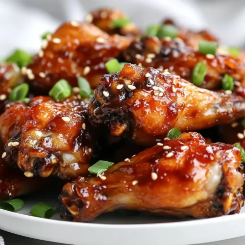 Sticky Chicken Wings Recipe: Perfectly Sweet And Savory 2 Sticky Chicken Wings Garnished With Green Onions And Sesame Seeds On A White Plate