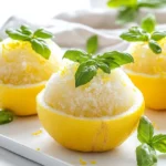 Basil Lemon Ice Served In Hollowed Lemon Halves, Garnished With Basil And Lemon Zest