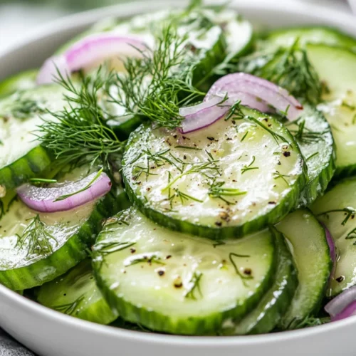 Cucumber Dill Salad: Refreshing, Healthy, And Easy To Make 2 Cucumber Dill Salad Served In A White Bowl, Garnished With Fresh Dill And Red Onion Slices