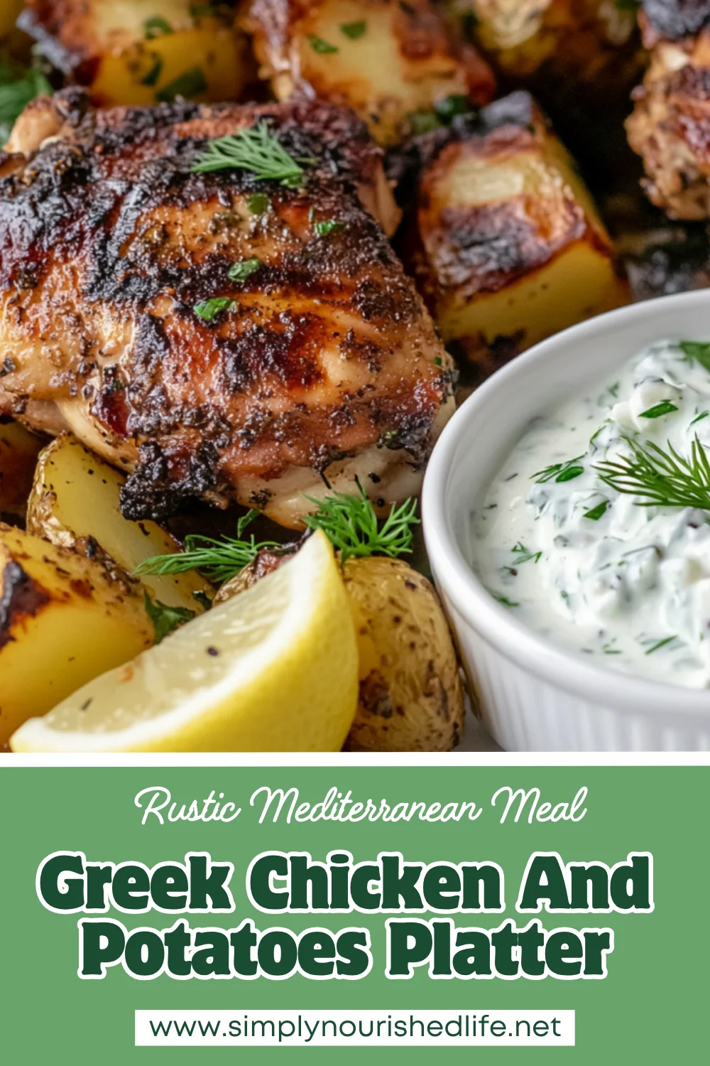 Greek Chicken And Potatoes Barbecue Platter With Tzatziki Sauce 1 Greek Chicken And Potatoes Barbecue Platter