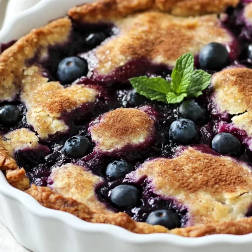 Healthy Blueberry Cobbler Recipe - Nutritious &Amp; Delicious Dessert 2 Healthy Blueberry Cobbler Served In A White Dish, Golden Crust With Fresh Blueberries And Mint Garnish
