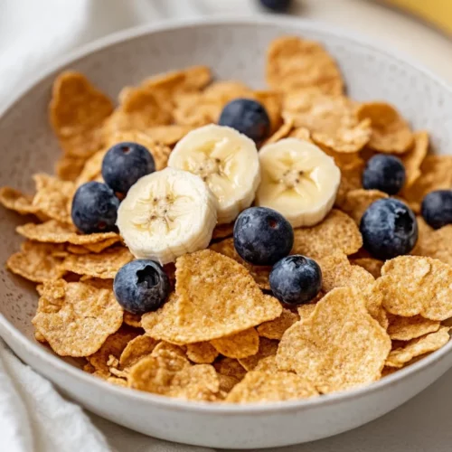 Homemade Bran Flakes Cereal – Healthy, Crunchy &Amp; Easy 2 Bowl Of Homemade Bran Flakes Cereal Topped With Fresh Blueberries And Banana Slices On A White Plate