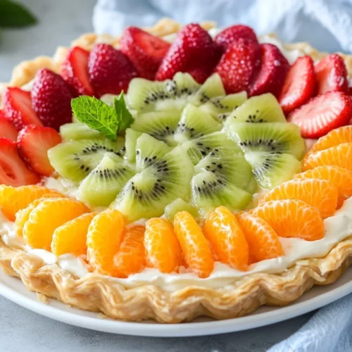 Phyllo Fruit Tart: A Light, Nutritious Dessert Everyone Will Love 2 Phyllo Fruit Tart Topped With Kiwi, Strawberries, And Mandarin Oranges On A White Plate, Garnished With Mint