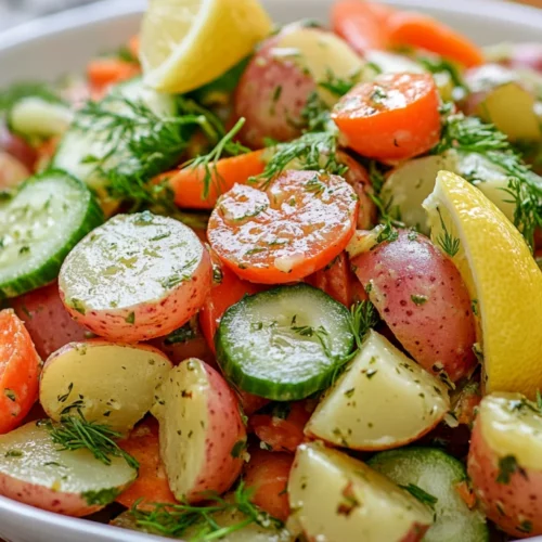 Spring Garden Potato Salad: Fresh, Healthy Side Dish Recipe 2 Colorful Spring Garden Potato Salad In A White Bowl Garnished With Lemon Wedges And Fresh Herbs