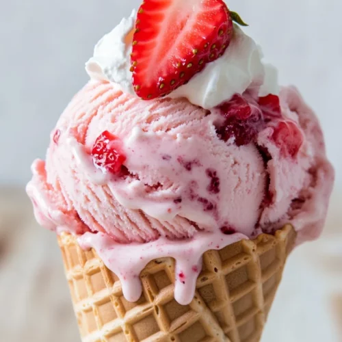 The Best Strawberry Cheesecake Ice Cream Recipe (No Churn Option!) 2 Delicious Strawberry Cheesecake Ice Cream In A Waffle Cone Topped With Whipped Cream And Fresh Strawberries