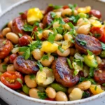 Bowl Of Summer Succotash With Black-Eyed Peas And Cherry Tomatoes, Garnished With Parsley And Lemon Zest