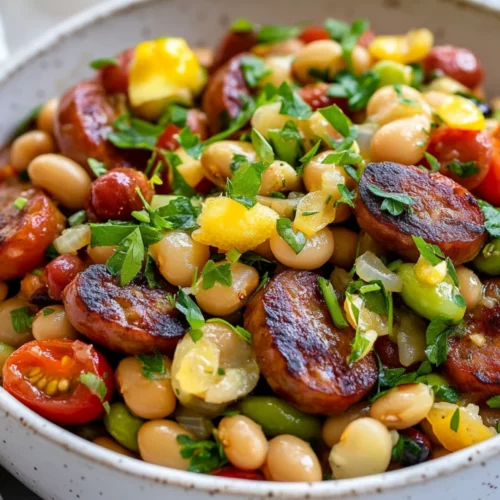 Bowl Of Summer Succotash With Black-Eyed Peas And Cherry Tomatoes, Garnished With Parsley And Lemon Zest