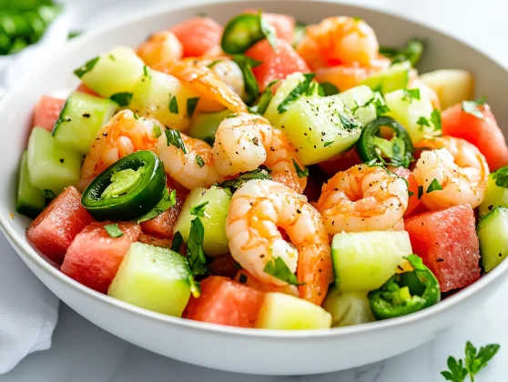 Watermelon Shrimp Salad: The Perfect Refreshing Summer Recipe 2 Vibrant Watermelon Shrimp Salad In A White Bowl, Garnished With Fresh Mint, On A Neutral Background