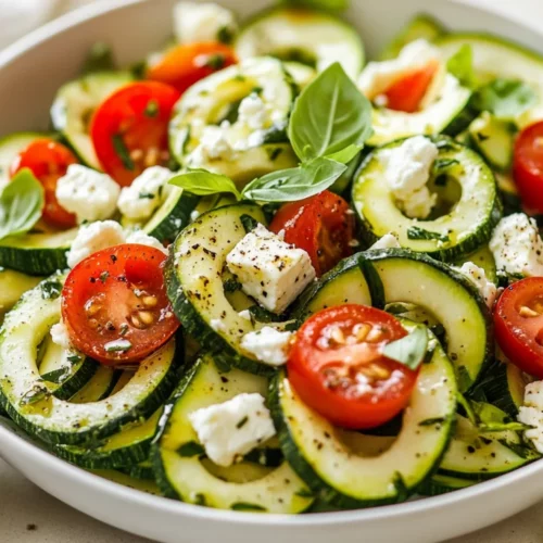 Zucchini Salad With Feta: A Refreshing And Healthy Summer Recipe 2 Zucchini Salad With Feta In A White Bowl Garnished With Fresh Oregano And Olive Oil